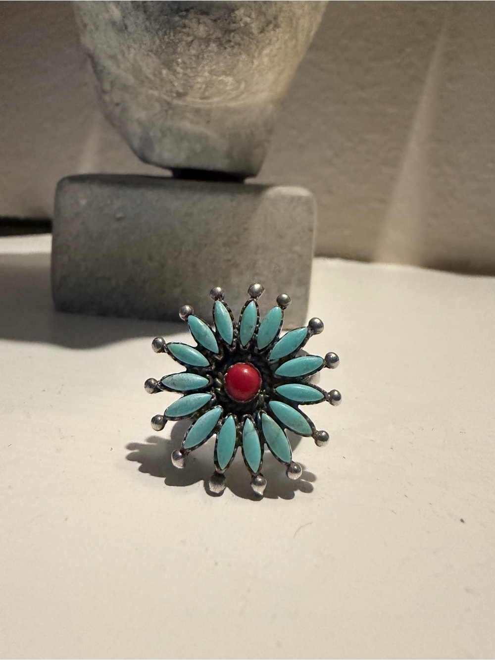 925 Sterling Silver Turquoise-Color Stone Sunburst Ring Size 8.5